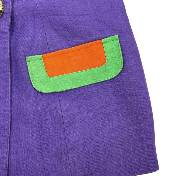 VTG Helene D Collection Linen Colorblock SS Jacket Jeweled Buttons FLAWS 14 - Picture 5 of 16